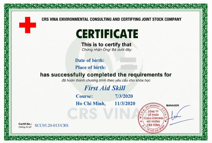 Chứng chỉ sơ cấp cứu cơ bản